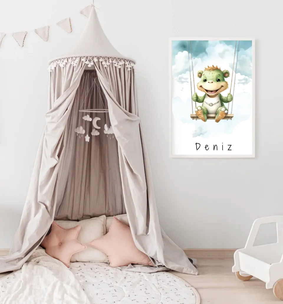 Poster - "Wolkenfreunde-Grüner Dino"