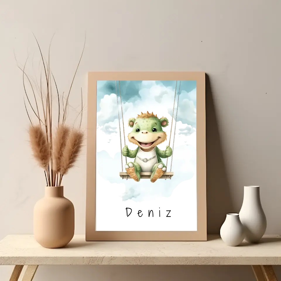 Poster - "Wolkenfreunde-Grüner Dino"