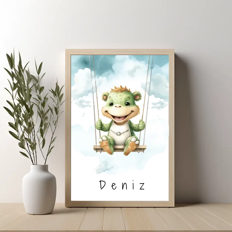 Poster - "Wolkenfreunde-Grüner Dino"