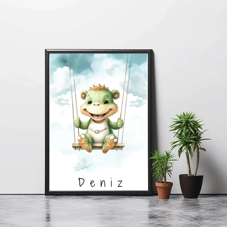 Poster - "Wolkenfreunde-Grüner Dino"