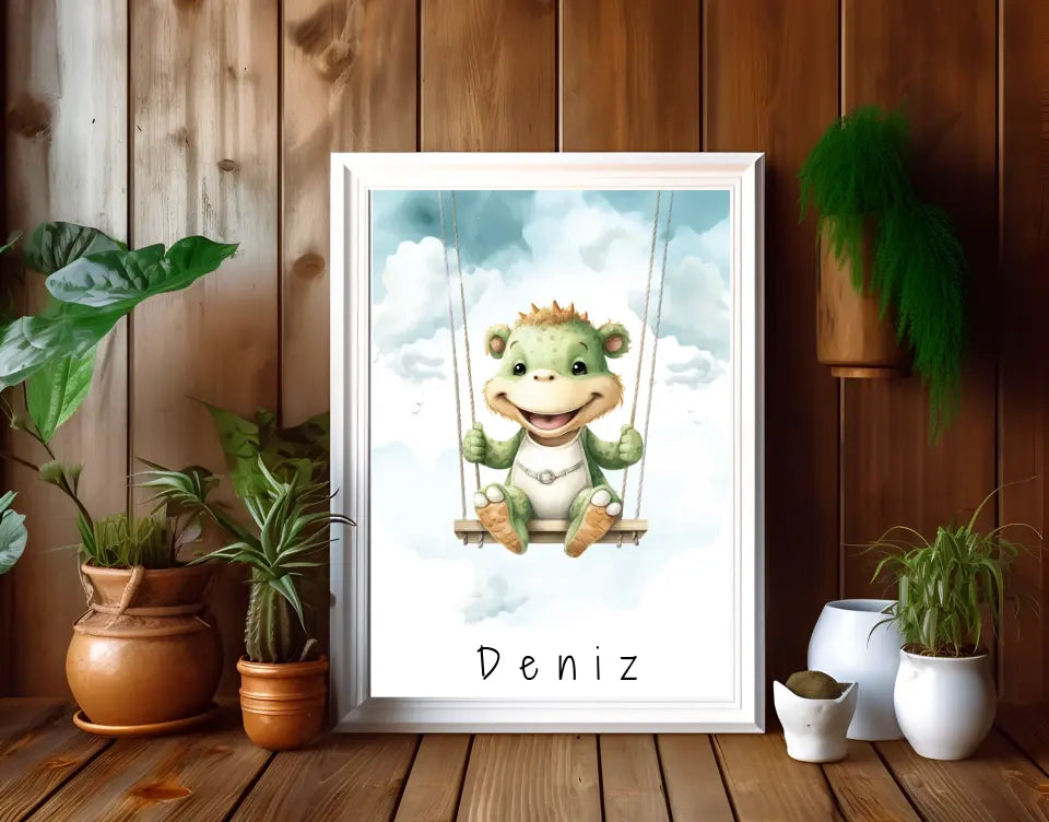 Poster - "Wolkenfreunde-Grüner Dino"
