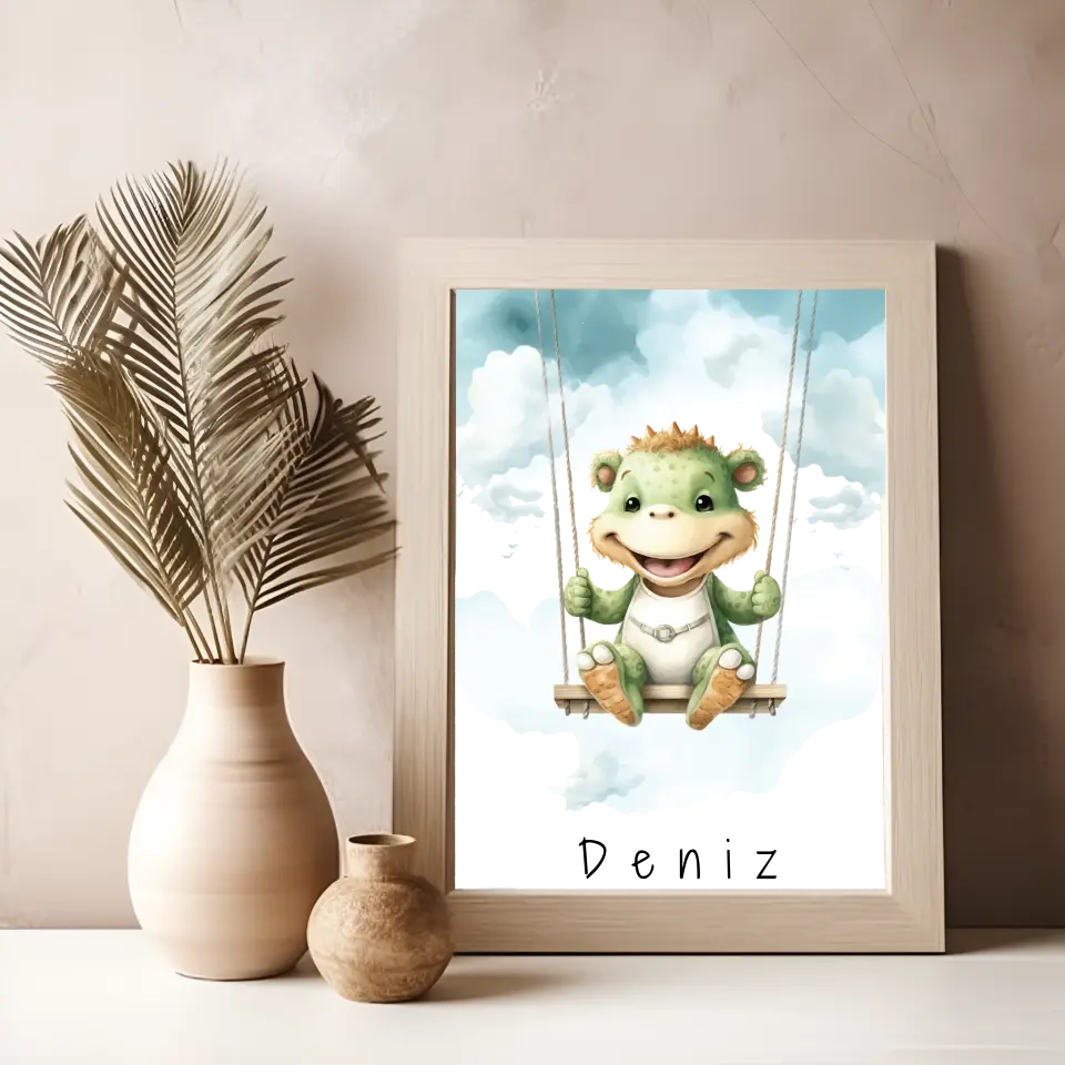 Poster - "Wolkenfreunde-Grüner Dino"