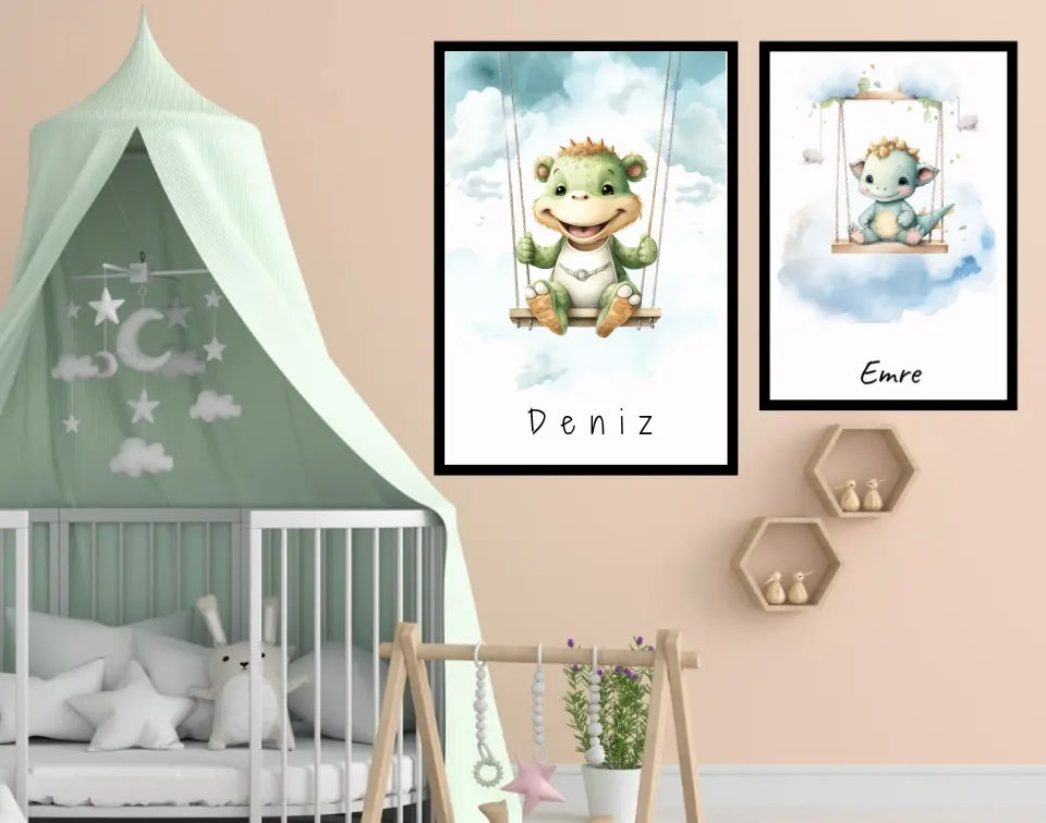 Poster - "Wolkenfreunde-Grüner Dino"