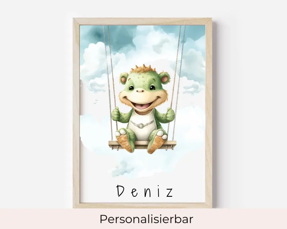 Poster - "Wolkenfreunde-Grüner Dino"